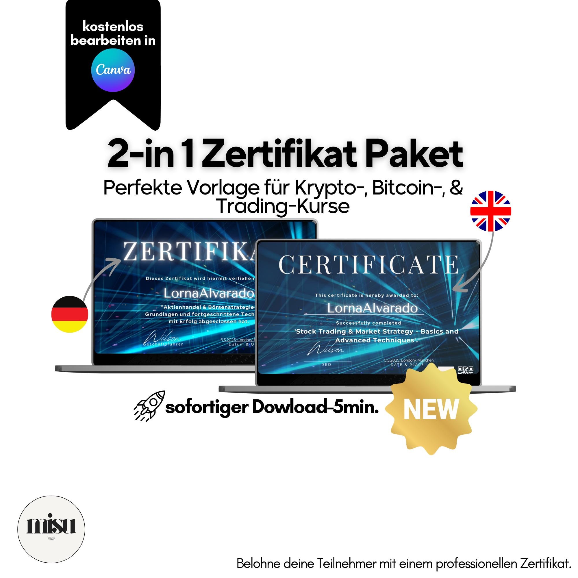 株式および暗号通貨コースの証明書 - 2言語でのデジタルダウンロード l PDFファイル