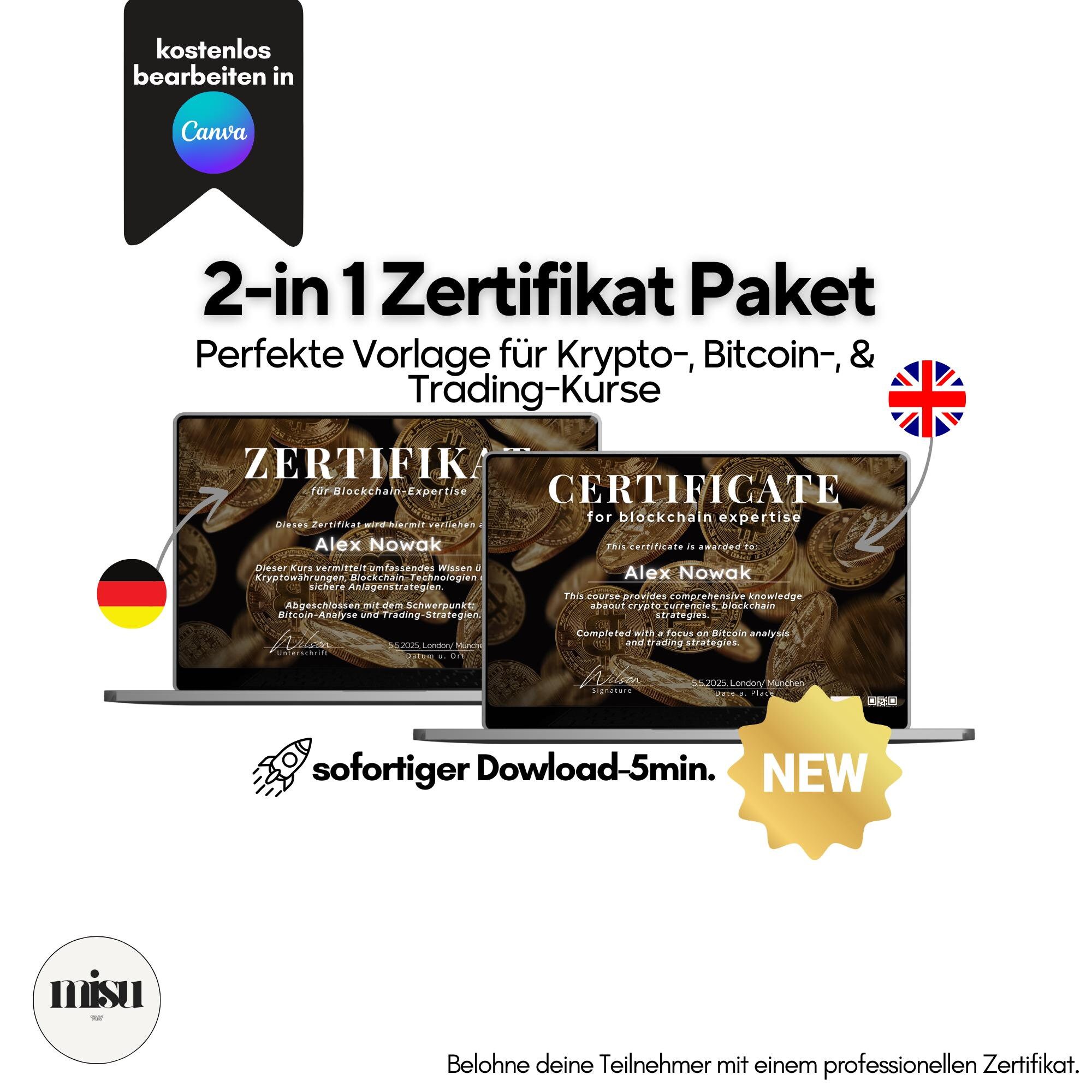 Bitcoin Certificate | Crypto certificate | Editable Canva Template