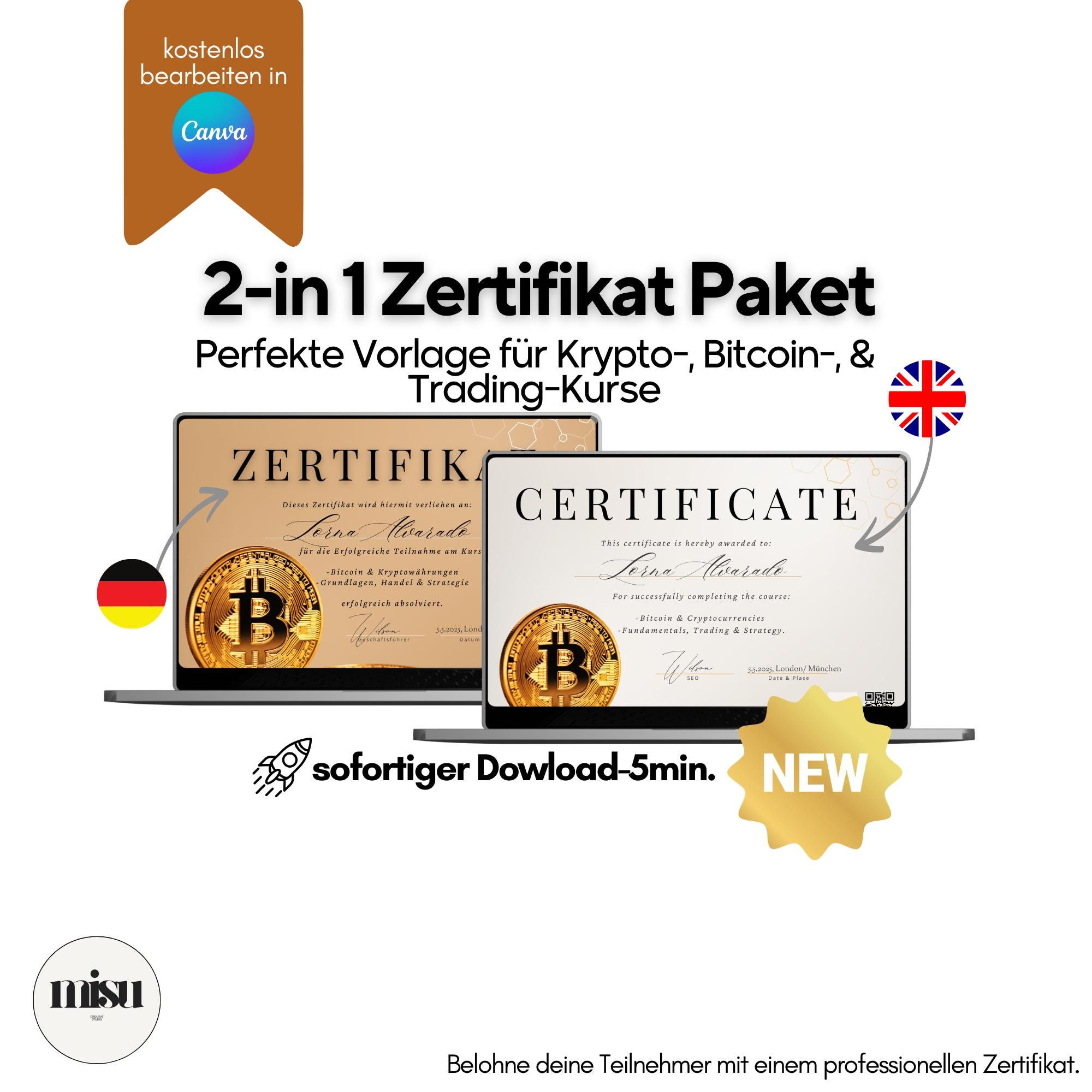 Cryptocurrency Course Certificate | Crypto Course Certificate | Canva  Template DE+EN - Etsy Canada