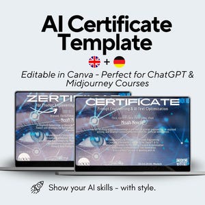 Prompt Engineering Certificate Template | Editable Canva Design | ChatGPT & AI Course Certificate | AI course certificate (English + German)