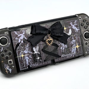 Gothic Switch Case with Ribbon Bow & Metal Pendant, Semi-Transparent Protective Nintendo Switch Cover, Cool Game Accessories, Gift For Him