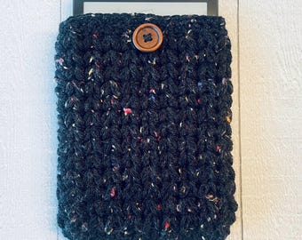 Handmade Black Tweed Crochet Kindle Paperwhite Sleeve - 6.8 inch -Ready to Ship