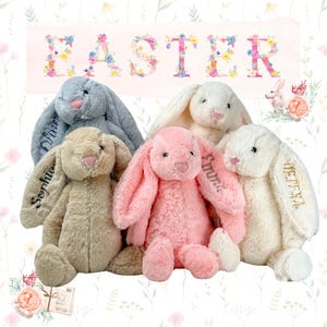 Embroidered Bunny Rabbit Personalized Plush Bunny Rabbit Monogrammed Bunny Easter Bunny Toy Newborn Gift Baby Shower Gift,Gift for Kids Baby