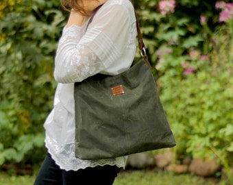 Waxed Canvas Hobo Shoulder Bag, Handcrafted in USA