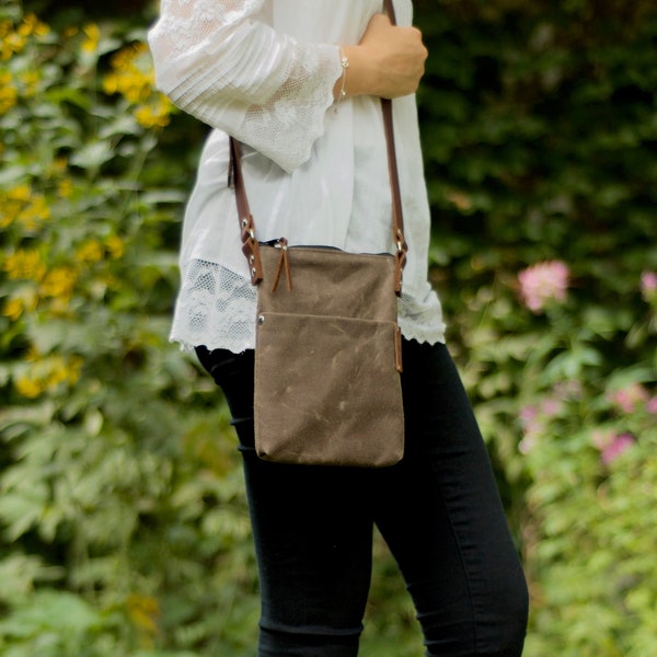 Waxed Canvas Small Cross-body Bag, Handcrafted in USA