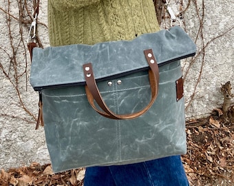 Waxed Canvas Satchel, Cross-body, Messenger Bag, Handcrafted in USA