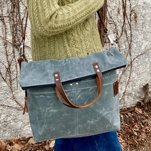 Waxed Canvas Satchel, Cross-body, Messenger Bag, Handcrafted in USA immagine 1