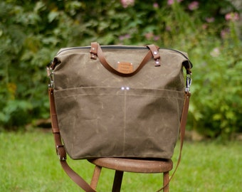 Waxed Canvas Weekender Bag, Overnight Bag, Handcrafted in USA