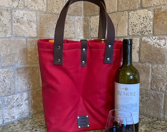 Waxed Canvas Double Bottle Wine Carrier, Wine Tote, WIne Bag Sleeve, Handcrafted in USA