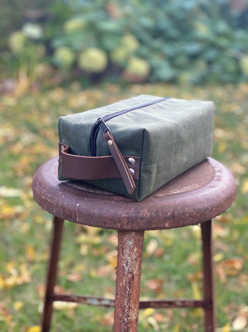 Waxed Canvas Dopp Kit, Toiletries Bag, Make-up Bag, Travel Kit, Handcrafted in USA image 4