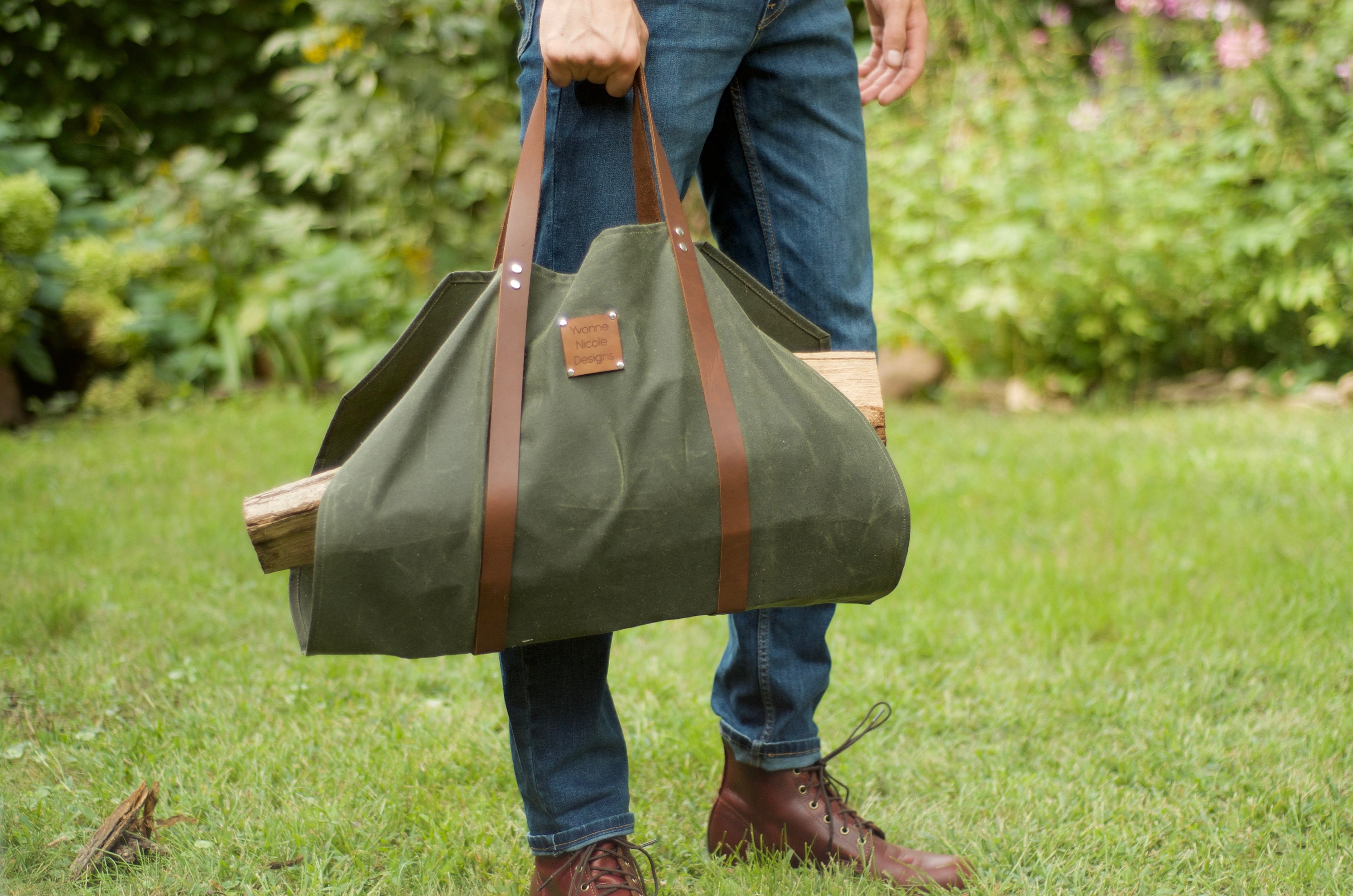 Waxed Canvas Firewood Carrier, Log Holder, Handcrafted in USA Etsy
