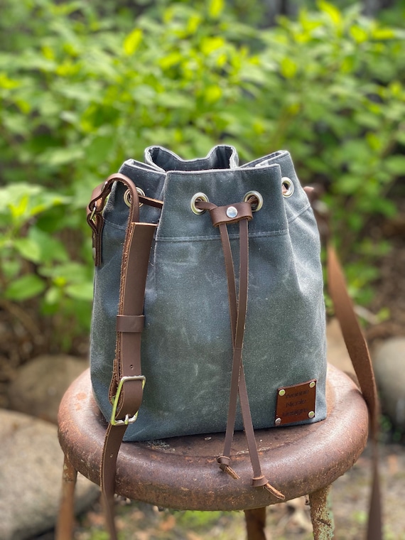 The Cinch Top Bucket Bag Shoulder Bag Tote Bag in Waxed Canvas