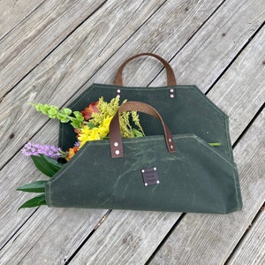 Waxed Canvas Garden Carrier, Flower Sling, Harvest Fetcher, Handcrafted in USA