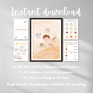 My five senses Printable Bundle Set with Activities & Posters/ Art, Science, STEM, Educational, homeschool K-2