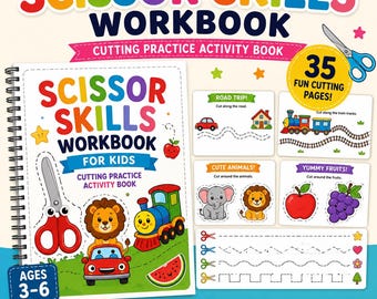 Kids Scissor Skills Workbook – Cutting Practice Activity Book for Ages 3-6 (Digital Download)