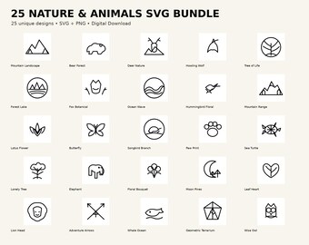 25 Nature & Animals SVG Bundle, Wildlife Forest Floral Designs (Digital Download)