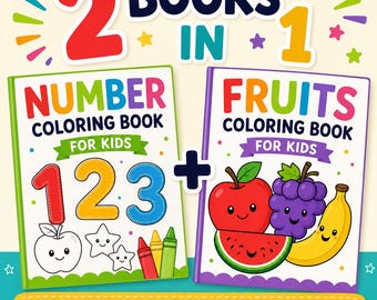 Number Fruits Coloring Book for Kids | Preschool Learning Activity (2 Books in 1 PDF)