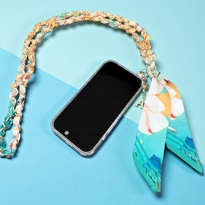 Personalized Crossbody Universal Phone Strap | Crossbody Classy Silk Scarf | Strap, Chain, Lanyard, Tether Hands Free Phone, Letter Charm
