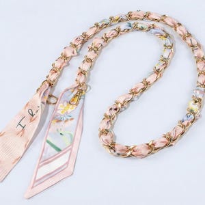 Personalized Phone Strap Chain, Crossbody Phone Lanyard, Custom Letter Phone Chain, Silk Scarf Strap, Phone Accessory, Pink