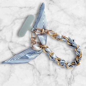 Pulsera para bufanda / Pulsera para teléfono celular / Cadena elegante para bufanda de seda / Pulsera para teléfono celular / Bufanda de sarga / Correa para bolso / Azul cielo
