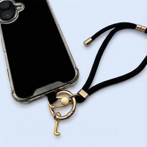 Personalized Phone Strap Wristlet, Nuetral, Classy, Gold letter charms