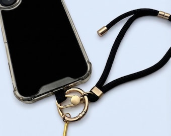 Correa de muñeca personalizada para teléfono, neutra, elegante, con dijes de letras doradas