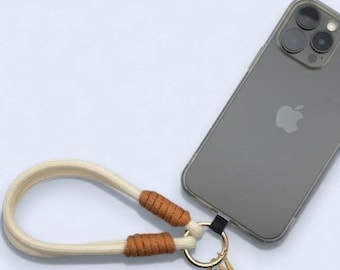 Correa de muñeca personalizada para teléfono con inicial, bonita correa de tela para muñeca, cordón con dije personalizado para teléfono, llavero de regalo para ella, color neutro