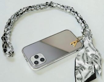 Correa bandolera personalizada para teléfono con dije de inicial dorado, cordón trenzado de seda para teléfono, soporte para teléfono con dije de letra