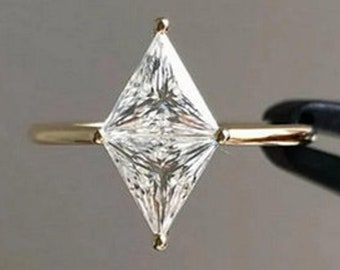 Two-Stone Trilliant Cut Solitaire Engagement Ring, Solid Yellow Gold Four Prong Set Anniversary Ring Dainty Unique Ring,Simple Wedding Gift.