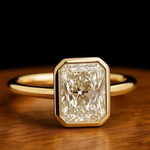 Classic Bezel Set Ring, 3.0 Ct Radiant Cut Lab Diamond Wedding Ring, 14K Solid Yellow Gold Anniversary Ring, Solitaire Ring For Women.