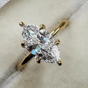 Hidden Halo Ring, 6 Prong Setting Promise Ring, 2.0 Ct Marquise Cut Lab Grown Anniversary Ring,18K Solid Yellow Gold Engagement Ring For Her