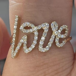 Love Ring Diamond Love Ring 14K Solid Gold Love Ring Diamond Love Stackable Ring Diamonds Wedding Band Promise Ring Girlfriend Gift for Her.