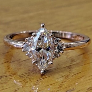 Cluster Bridal Ring, 1.5 Ct Marquise Cut Lab Diamond Engagement Ring, 14K Solid Rose Gold Anniversary Ring, Prong Setting Wedding Ring.