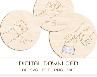 Laserskuren fildisplay för armband till babysjukhus (3 varianter) – Födelseminne – Gör-det-själv-konst för nyfödda (svg, ai, pdf, png, dxf)