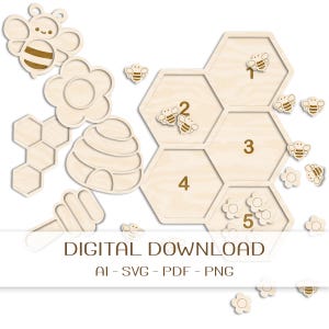Laser bestand vulvormen BIJ & HONING | Montessori speelgoed voor sensorisch spel | Digitale download SVG