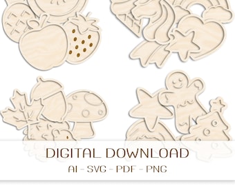 Sensory Bin SVG Laser Cut Files: Fruit, Unicorn, Autumn, Christmas (Digital Download)