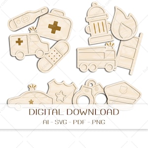 Laser bestand vulvormen POLITIE, AMBULANCE & BRANDWEER | Montessori speelgoed voor sensorisch spel | Digitale download Svg