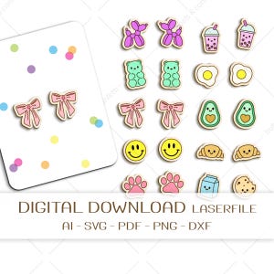 Laserbestand Oorbellen (10 designs) - voor schattige oorknopjes en hangers (svg, ai, pdf, png, dxf) - o.a. ballonhondje, strik en gummy bear