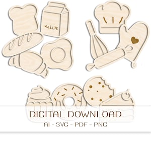 Laser bestand vulvormen BROOD, GEBAK, BAKKERIJ | Vulmallen voor sensorisch spel | Digital download svg