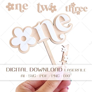 Snijbestand Taarttopper BLOEMEN 1-2-3 | Verjaardagstaart & Cupcake Toppers | Digital download SVG