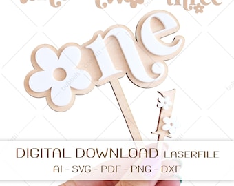 Skärfil Caketopper BLOMMA 1-2-3 | Födelsedagstårta och muffinsdekorationer | Digital nedladdning SVG