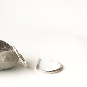 Silver hammered hoops, half hoop earrings with push back image 1