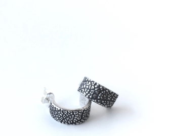 Boucles d’oreilles en argent, cerceaux en feuille de sauge, boucles d’oreilles demi-cerceau