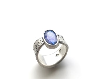 Breite Labradorit Ring, Größe 8 Ring, Sterling Silber ovalen Edelstein-Ring