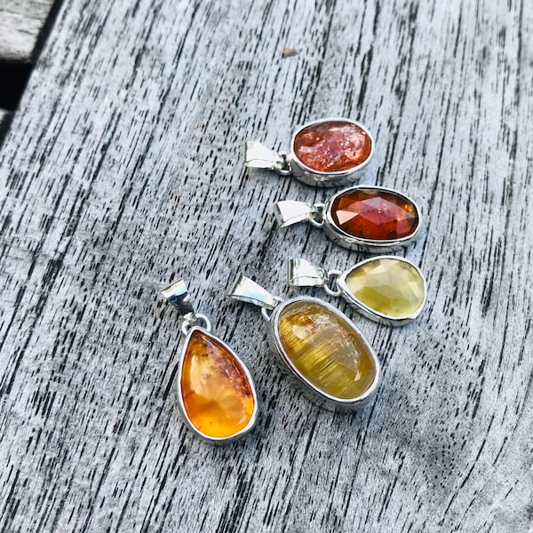 Fall color pendants, ombre colors, silver gemstone necklaces