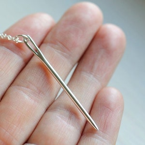 Needle charm, sterling silver sewing needle pendant with cable chain. Gifts for quilters, gift for her, seamstress, made to order necklace image 1