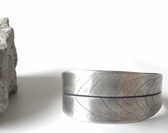 Silver willow leaf cuff, medium size wide bracelet