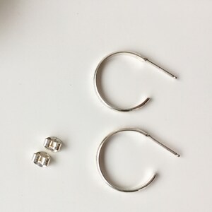 Silver hammered hoops, half hoop earrings with push back image 4