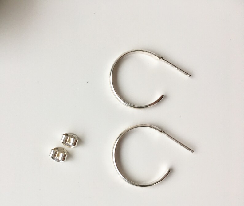 Silver hammered hoops, half hoop earrings with push back image 4