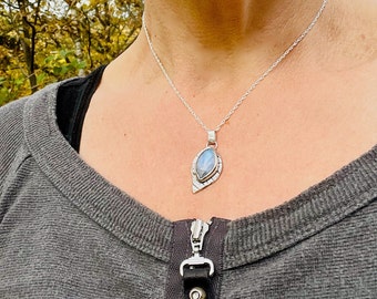 Moonstone leaf necklace, sterling silver pendant